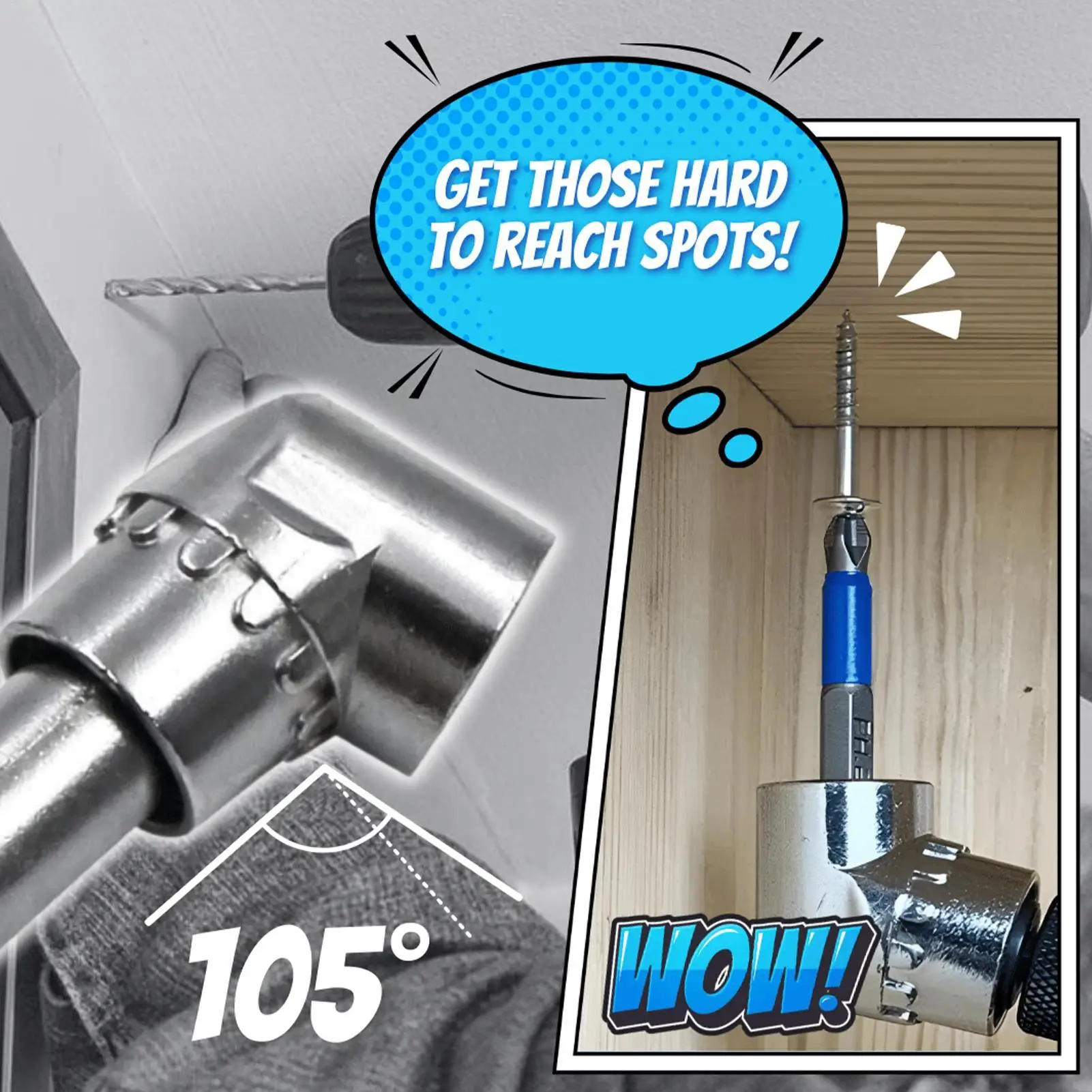 

Адаптер для угловой дрели, 105-градусная розетка, адаптер для углового сверла 1/4 дюйма для склада, гаража, строительной площадки, дома