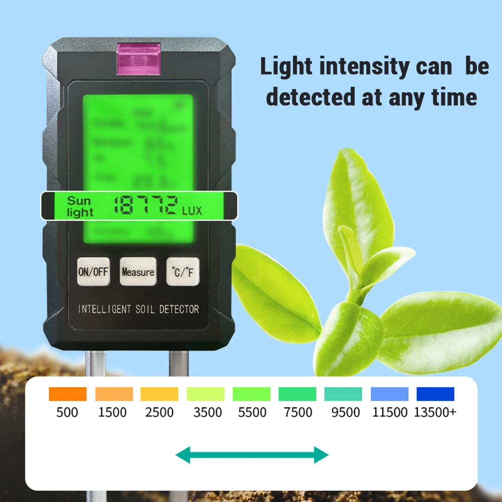 6 In 1 Digital Soil PH Meter Soil Temp Sunlight Intensity Air Humidity Soil Fertility Soil Water Content Meter Soil Probe