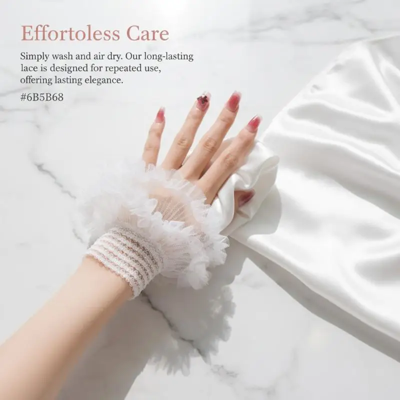 

Lace Pleated Fake Cuff Manicure Sleeve Nail Art Decorations False Sleeve Photography Props Fashion Nail Salon Accessories
