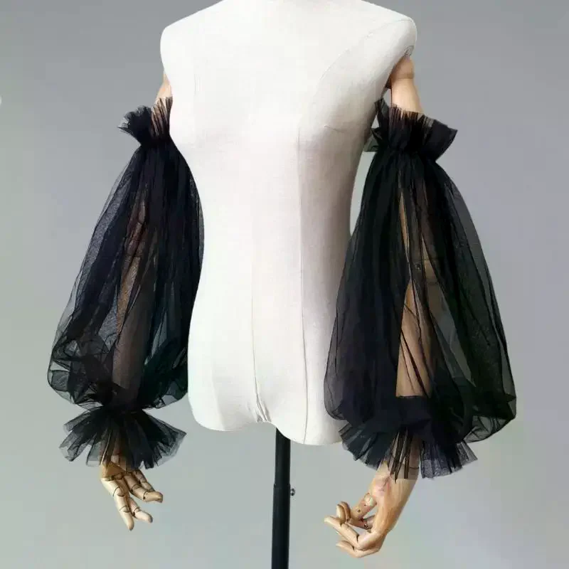 한국 스타일 신부 팔토시 얇은 통기성 웨딩 긴팔 솔리드 컬러 플리츠 레이스 팔 커버 코스프레