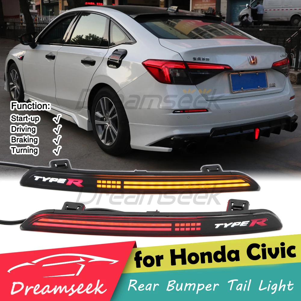 

For Honda Civic 2022 2023 LED Rear BumperTail Line Light With Reflector Dynamic Squential Brake With Turn Lamp Signal