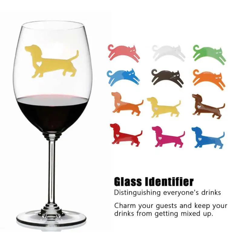 24Pcs Silicone Drink Marker Decorative Mini Dog Cat Animals Wine Glass Charm Glass Identifier For Cocktails Drinking Cup Sign