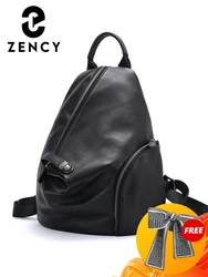 Zency Women's Classic Black Small Leather Backpack Handmade Anti-theft Designer Knapsack Roomy for Daily Essentials