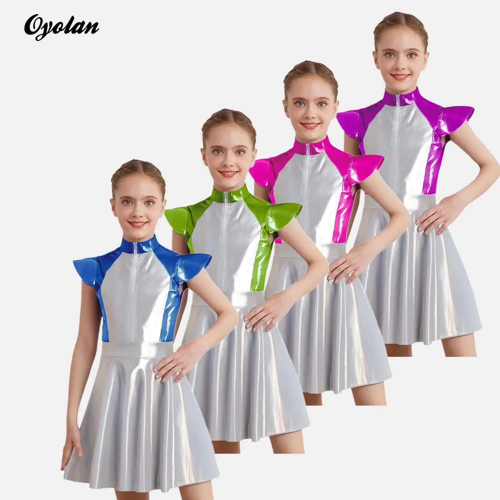 

Girls Alien Outer Space Carnival Cosplay Costume Cap Sleeves Front Zip A-line Robot Astronaut Cutie Dress Halloween Outfits