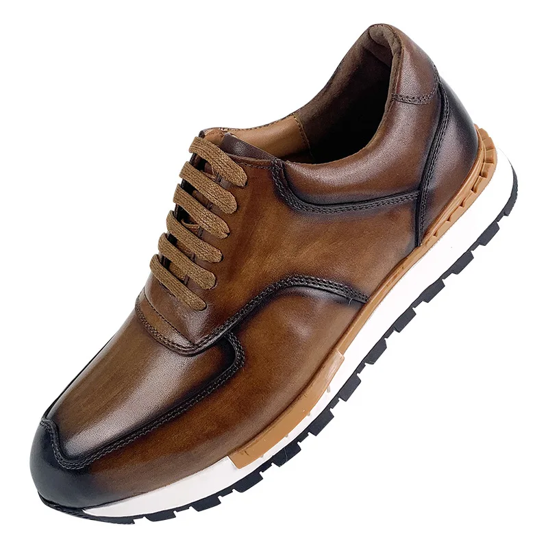 New Style Men's Leather Shoes Top-grain Cowhide Shoes Daily Outdoor Casual Lacing Sneakers Handcrafted Business Plus-size Shoes