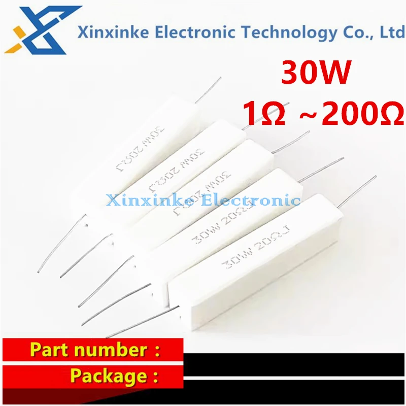 5PCS 30W Cement Resistor Power Resistance 1Ω 1.5R 2R 3R 3.3R 4R 4.7R 5R 6R 8R 10R 12ohm 47R 50R 100ohm