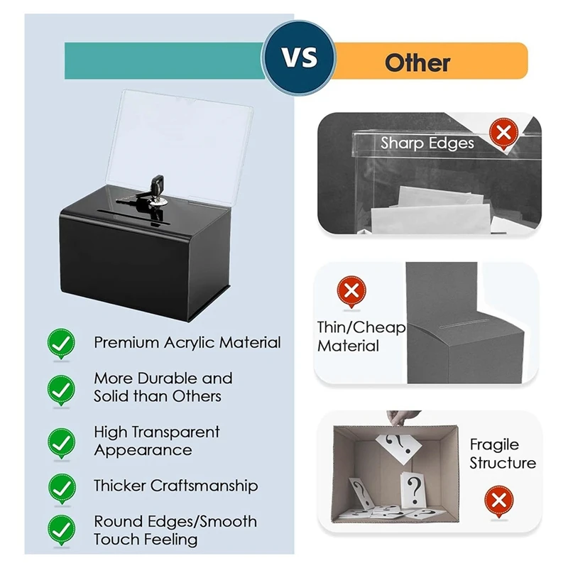 Acrylic Donation Suggestion Box Ticket Box Drawing Box With Lock, For Business Cards