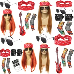 70s 80s Europe and the United States punk dress up hip-hop rock style wig cos set blonde long hair hair sets