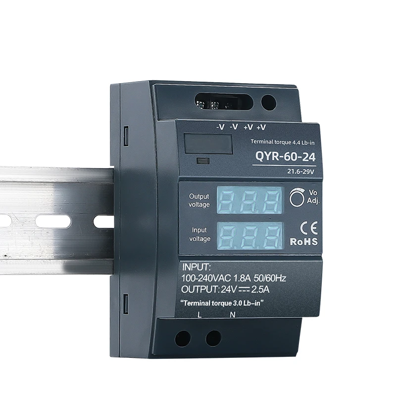 Fuente de alimentación conmutada de carril Din, 60W, 100W, 150W con pantalla digital, 12v, 24v, 36V, SMPS, transferencia de AC-DC CNC, 2.5A, 5A, 6A,
