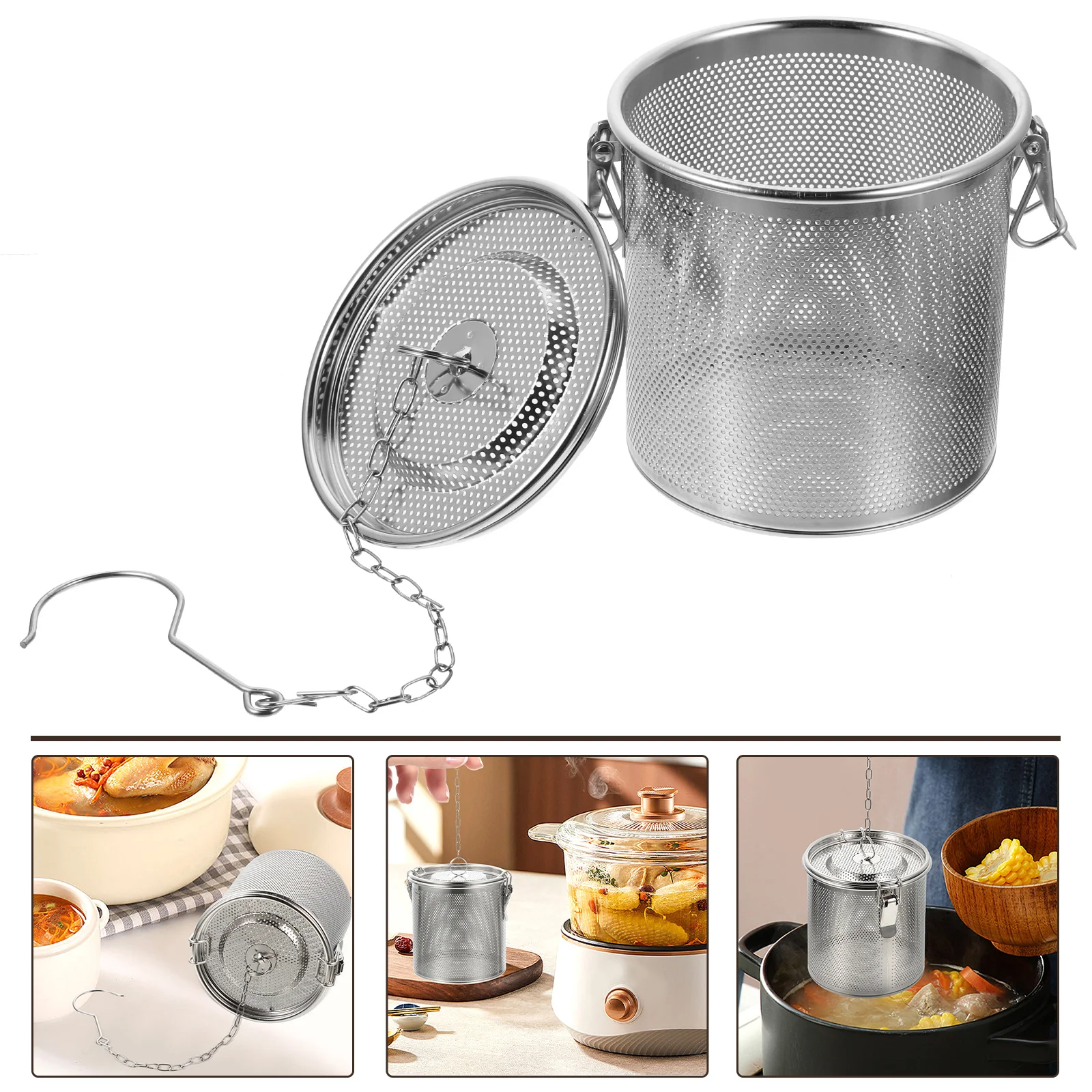 

Stainless Steel Pot Stewed Strainer Fine Mesh Seasoning Filter Reusable Infuser Kitchen Accessories Portable Spice Barrel Food