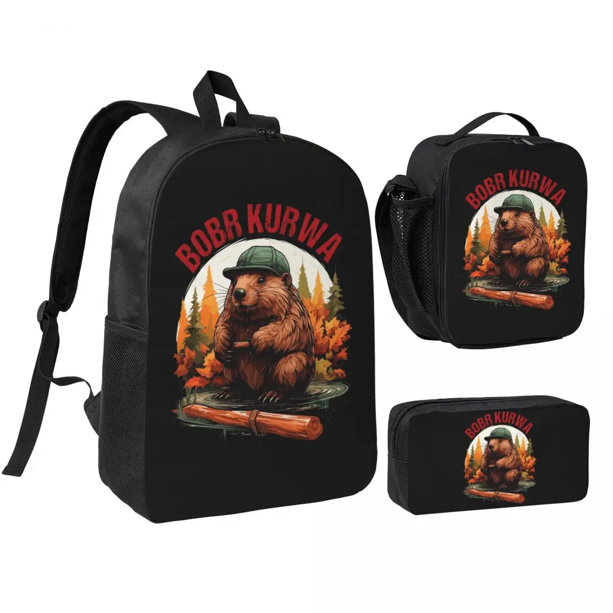 

Bobr Kurwa Bober Beaver Backpack Student BookBag School Bag Shoulder Bags 3ps Insulated Lunch Bag Pencil Case