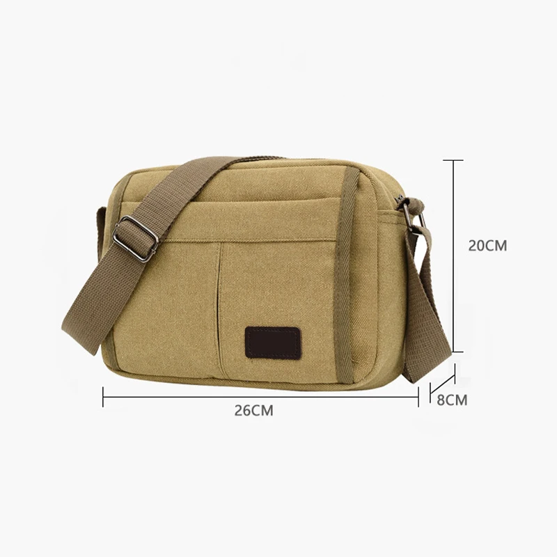 Men\'s Retro Canvas Shoulder Bag Sports and Leisure Messenger Bag Simple Crossbody Bag Horizontal Small Square Sling Bag