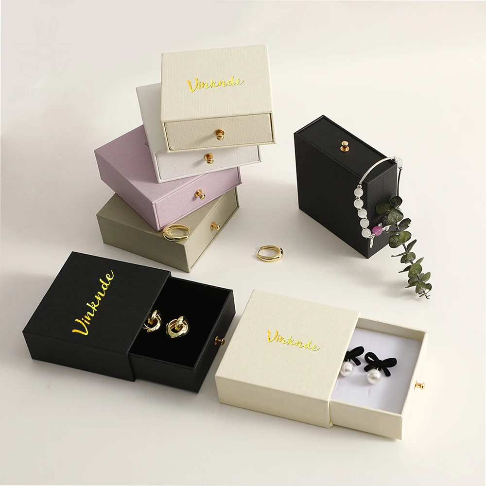 

New Drawer Jewelry Packaging Box Necklace Ring Pacifier Rivets Storage Boxes Custom Logo Earnail Bracelet Display Organizer Case