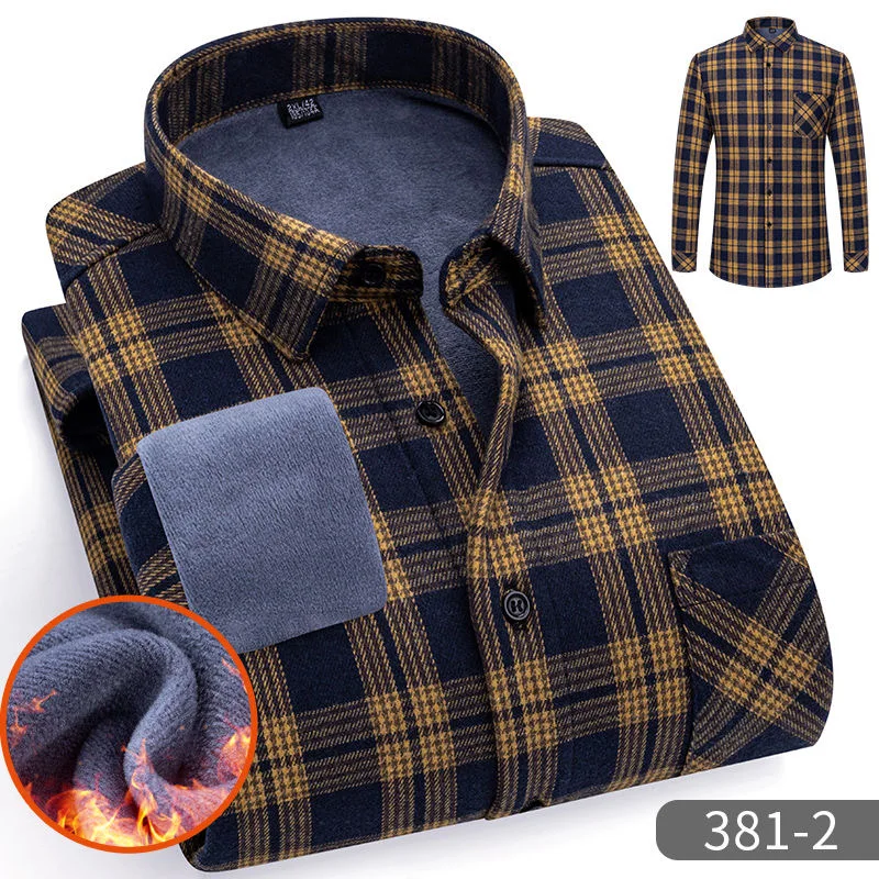 2024 Autumn/Winter New Fashion Trend Plus Fleece Thickened Warm Plaid Shirt Men's Casual Loose Large Size High-Quality Shirt 5XL