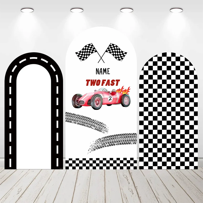 Mehofond Custom 2-Sided Two Fast Racing Car Boys Birthday Party Baby Shower Covers Chiara Arch Wall Background Decor Backdrop