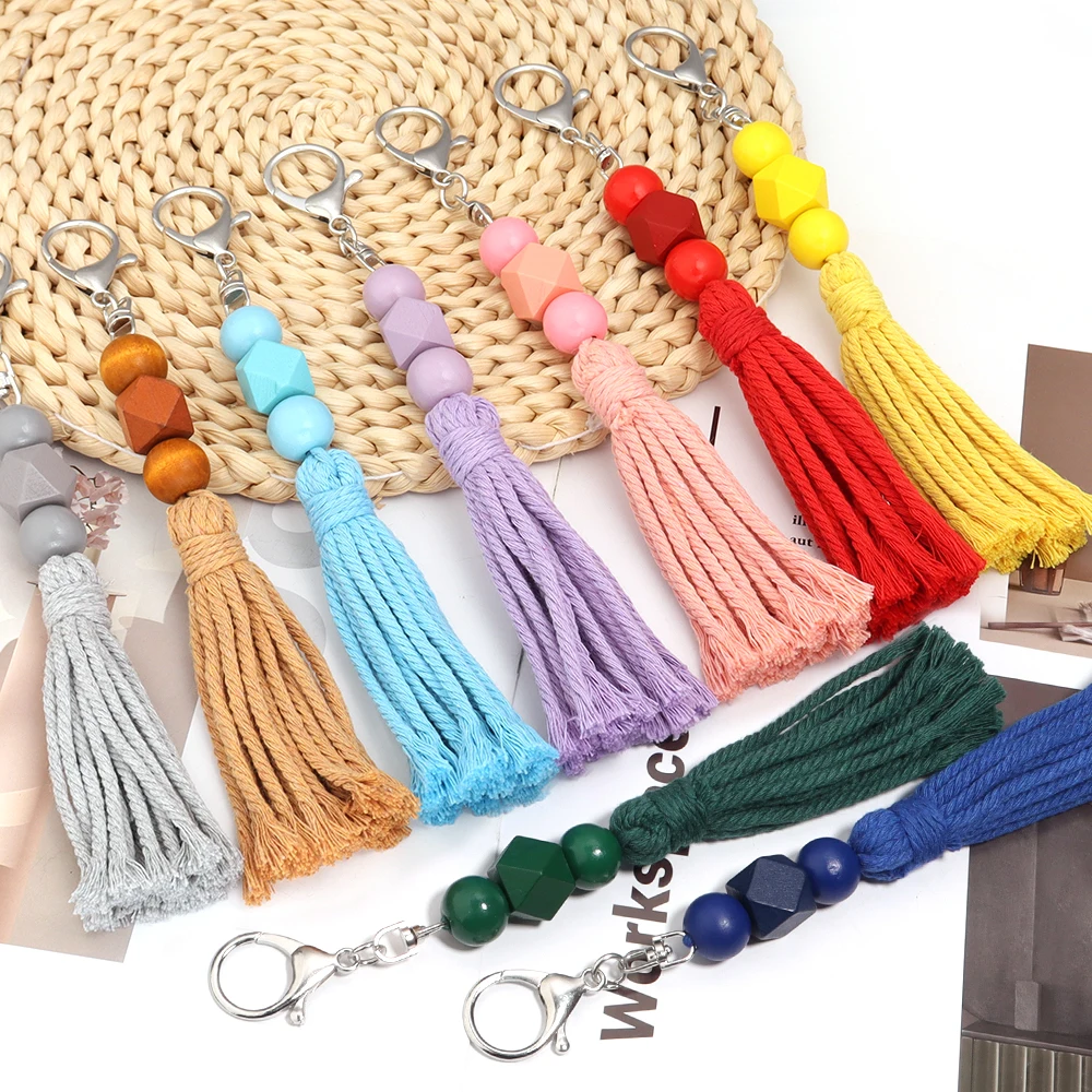 1 Pcs Colorful Tassel Keychain Handmade Knitting for Keychains Blanks Charms Earrings Decorations DIY Craft Jewelry Accessories