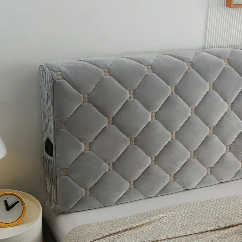 Thicken Luxury Velvet Quilted Headboard Cover Solid Color High Grade All-inclusive Bedside Cover Soft Plush Bed Head Cover