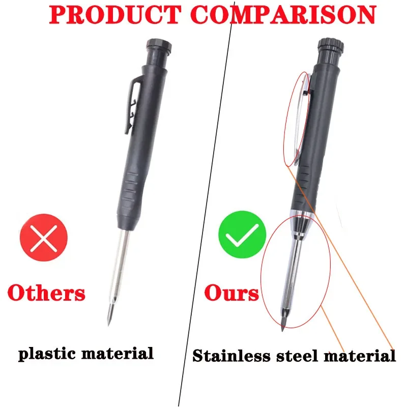 Solid Carpenter Pencil Woodworking Mechanical 3 Colors Refill Construction Marking Scriber Lead Built-in Sharpener