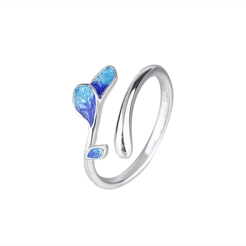 Women's 925 Sterling Silver Enamel Leaf Adjustable Ring