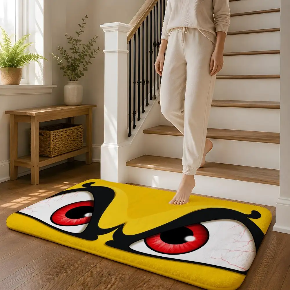 Angry Eyes Floor Mat Flannel Rug Non Slip Absorbent Soft Washable For Entryway Hallway Bathroom Kitchen Decor