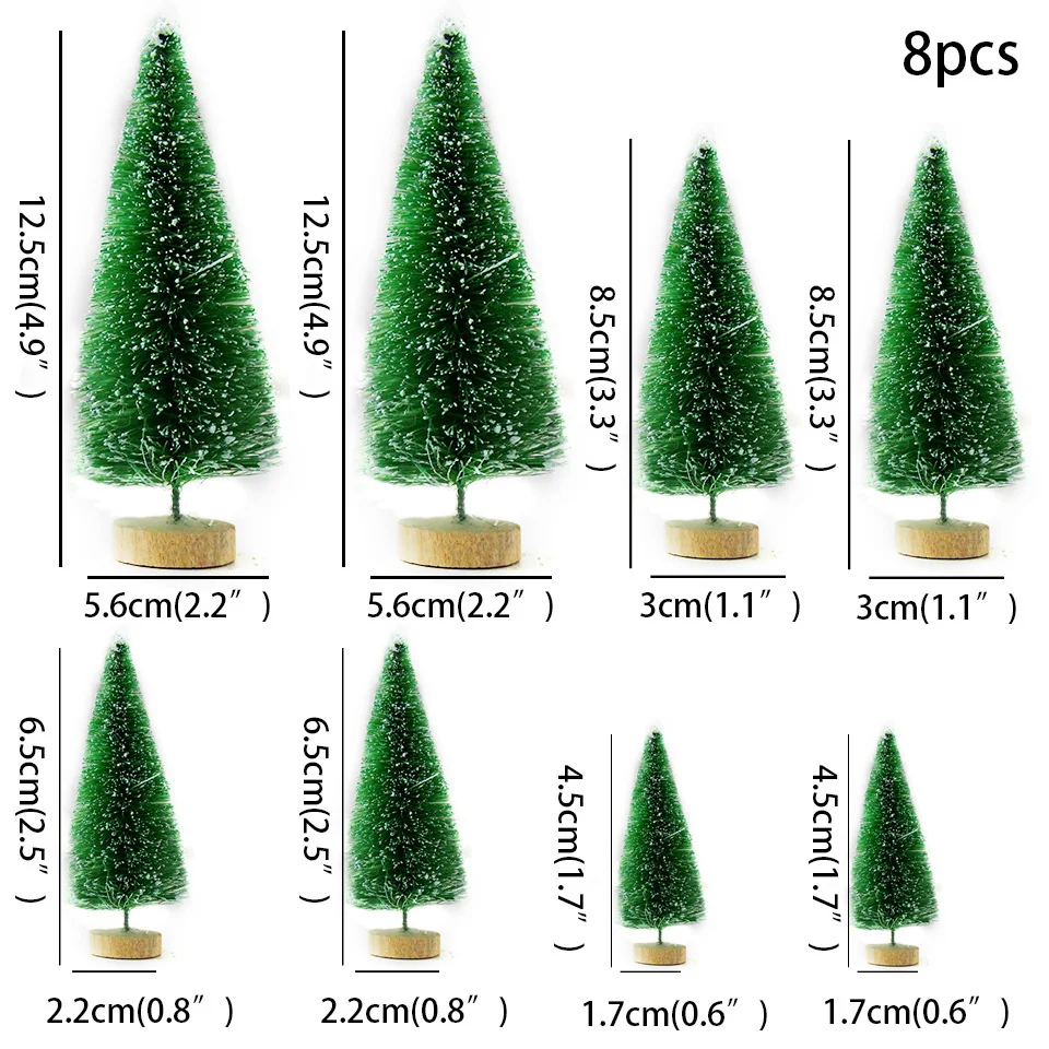 8 pz/set Mini albero di pino di natale alberi colorati Multi-dimensioni per ornamenti da tavolo per la casa di natale fornitura di decorazioni da