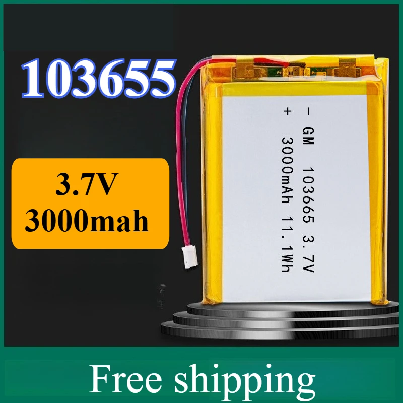 Lithium Battery 103365 3.7V Rechargeable Battery 3000mAh Large capacity For LED Light Bluetooth Speaker Camera Driving Recorder