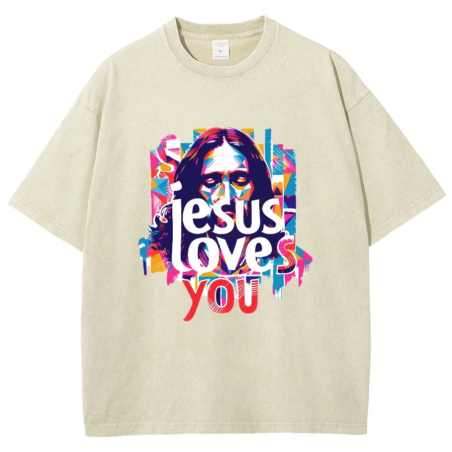 God Saves You Y2k Washed Short Sleeves T-Shirt, Creative Printed Unisex Vintage Streetwear New Fashion Casual Tee Plus-Size