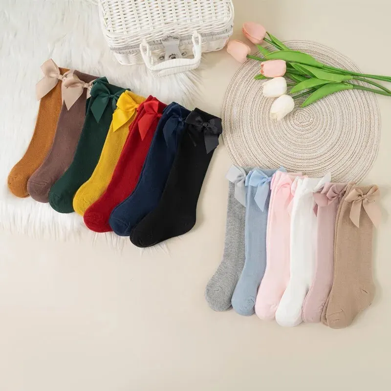 New Brand Baby Toddlers Socks Autumn Spring Children Girls Knee High Long Sock Cotton Big Bow Spanish Style Kids Floor Socks