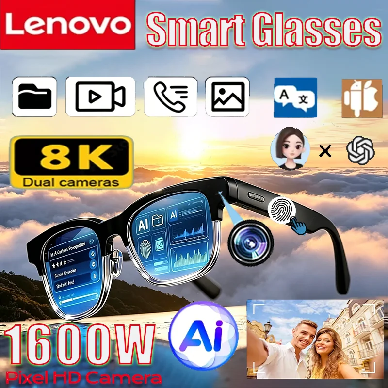 Lunettes Intelligentes Lenovo 8K 1600MP AI : Appels Mains Libres HD, Traduction IA, Enregistrement de Chat IA, Lecture Musicale – Nouvelles Lunettes de Soleil Connectées