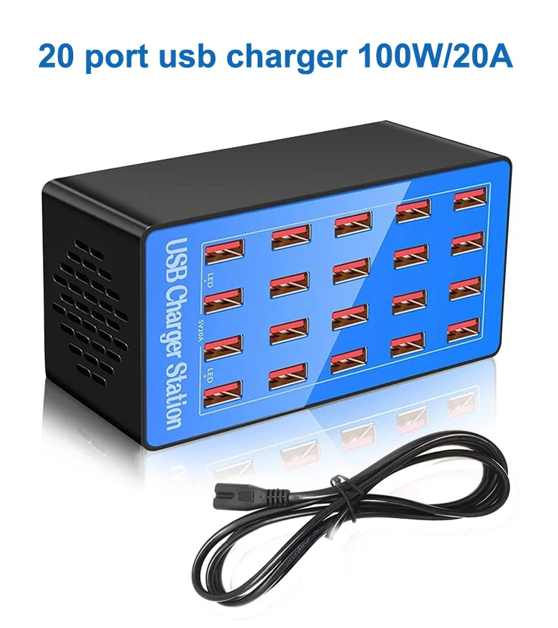 The 10-port 20-port usb charger is lightweight and designed to charge smartphones, tablets and other usb devices