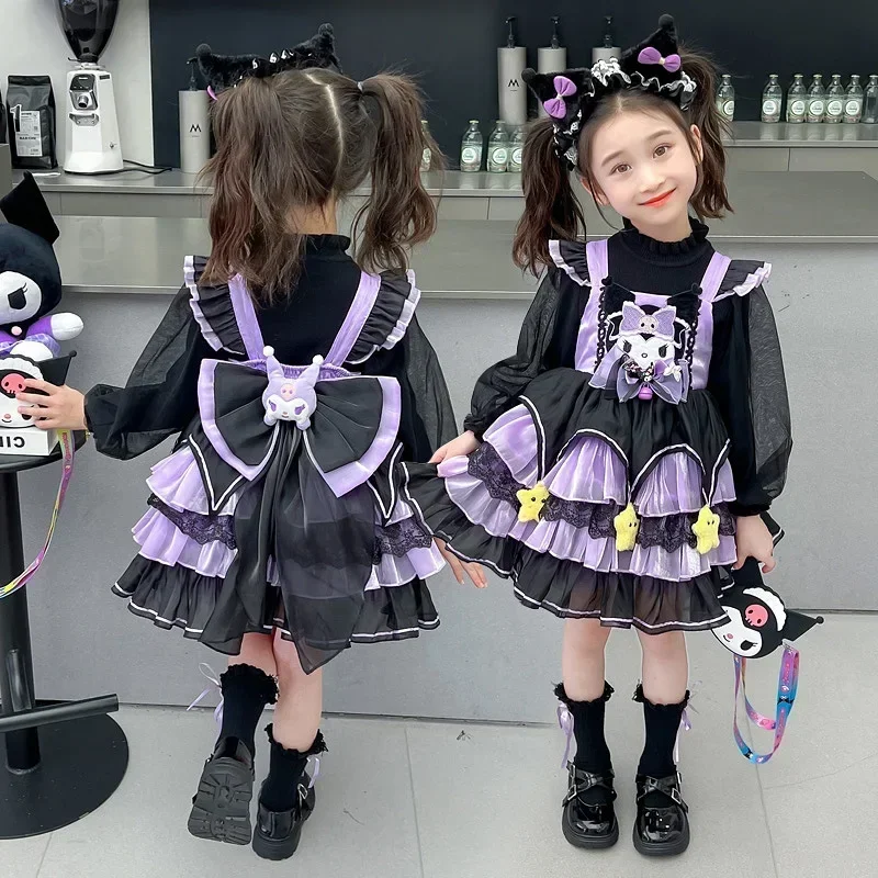 Halloween Sanrio Kuromi Princess Dress Cute Cartoon Girls Lolita Dress Kids Festival Cosplay Costume Birthday Party Skirt Gift