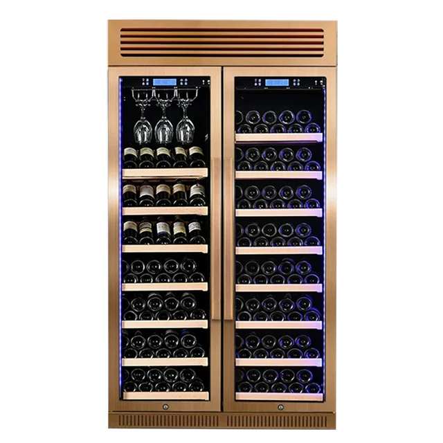 320 Bottles Double Door Wine Cooler Fridge Stainless Steel Wine Cellar for Home Bar Club Private Collection Storage Pro