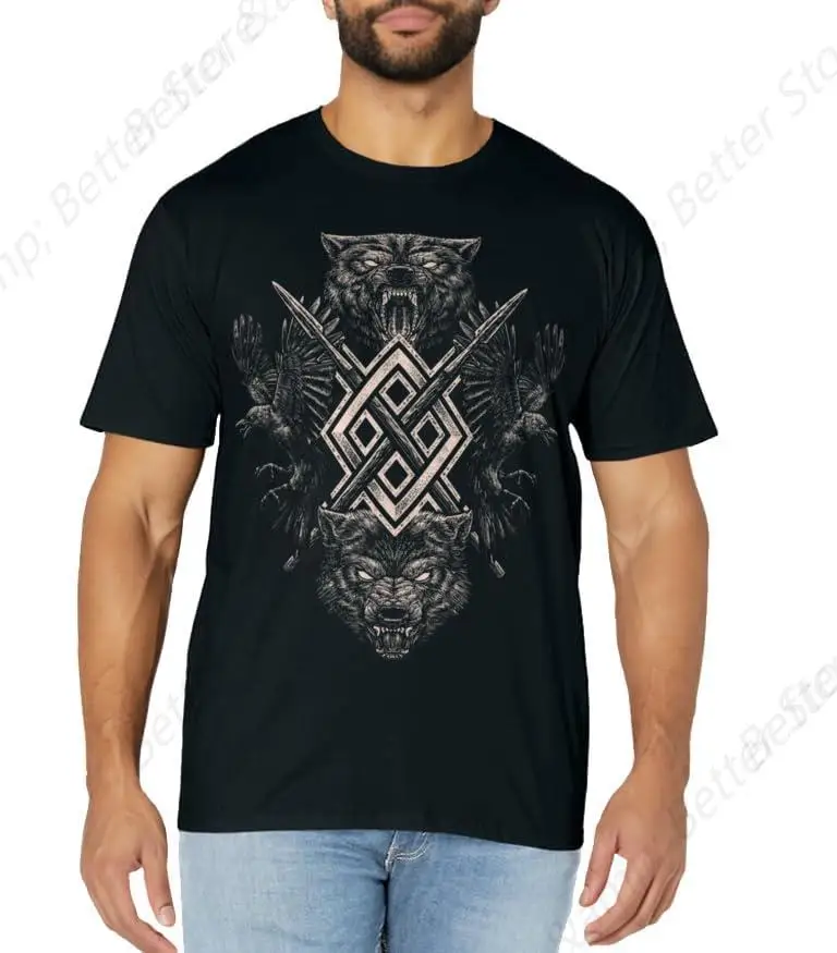 Red Fenrir Norse Wolf Odin Nordic Valhalla Mjolnir Wild Gift T-Shirt