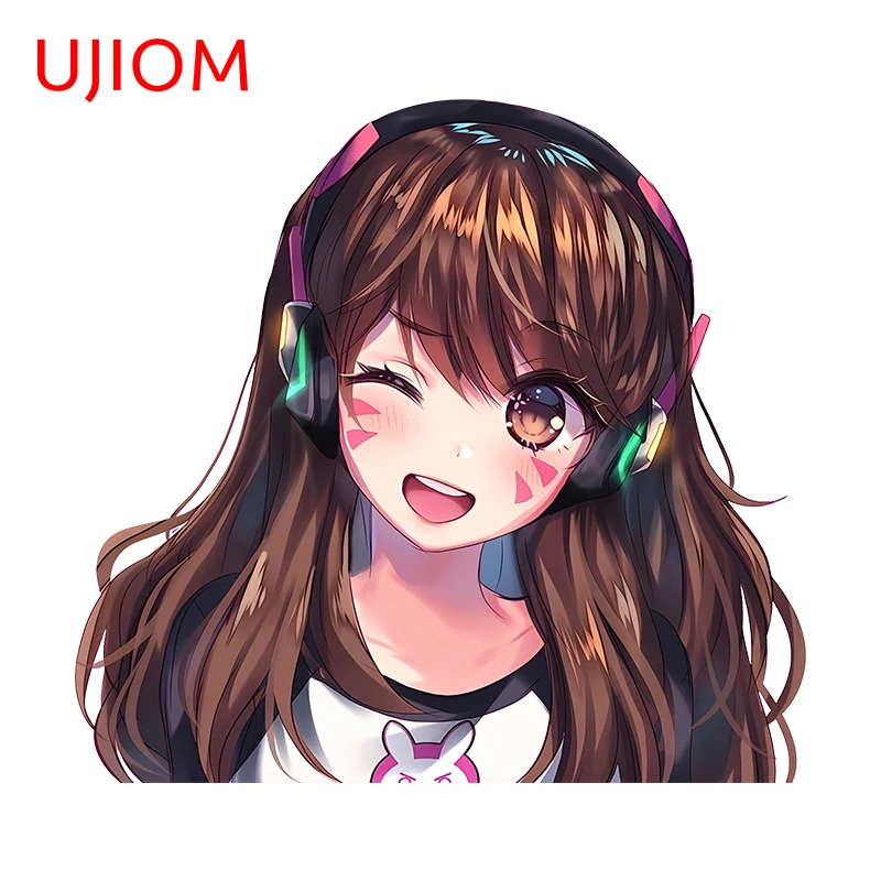 UJIOM 13cm X 12.2cm Cute Girl Chibi D.Va Overwatch Wall Stickers Amusing Baby Nursery Room Decal Home Decoration Chambre Murals