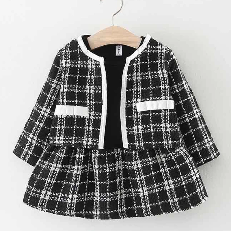 Baby Set Girl Clothes Kid Dress+Coat 2Pcs Girl Suit Fashion Plaid Baby Costume Wedding Party Toddler Outfit Princess Dress A897