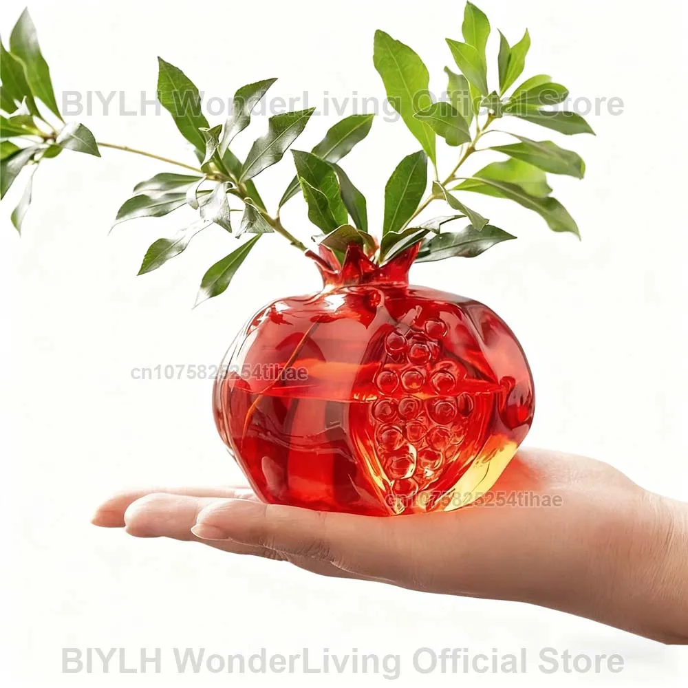 Pomegranate Glass Vase For Hydroponic Flower Arrangement Home Decoration Table Decor Small Red Vase Hydroponic System Plant Pot