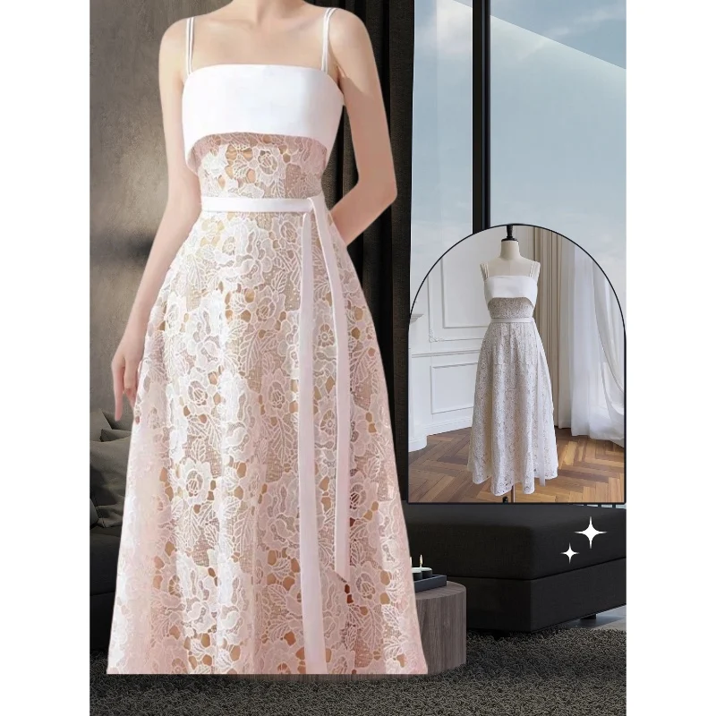 

Белое кружевное платье Ele с вырезами, без бретелек, с эффектным дизайном, на высокой талии, А-силуэт, на молнии сзади