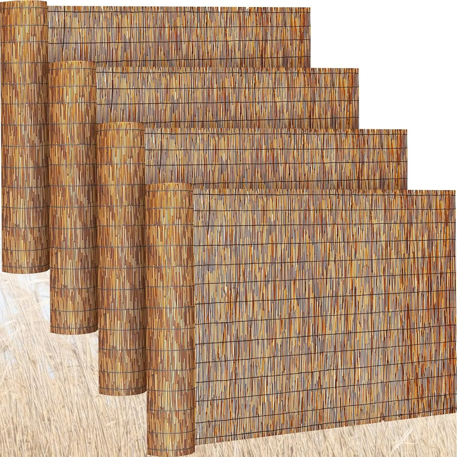 

4 шт. бамбуковых экранов для уединения (4 x 16,4 фута), декоративные роликовые ограждения из тростника для патио, сада, двора