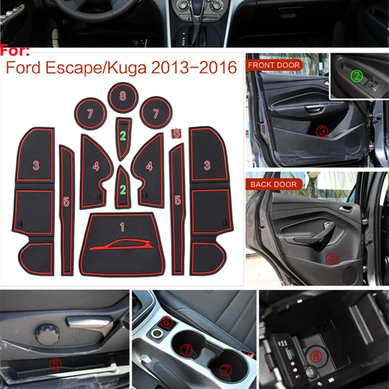 Anti-Slip Gate Slot Cup Pad Fit For Ford KUGA 2013 2014 2015 2016 Ford Escape MK2 Cup Cushion Groove Mat Car Accessories