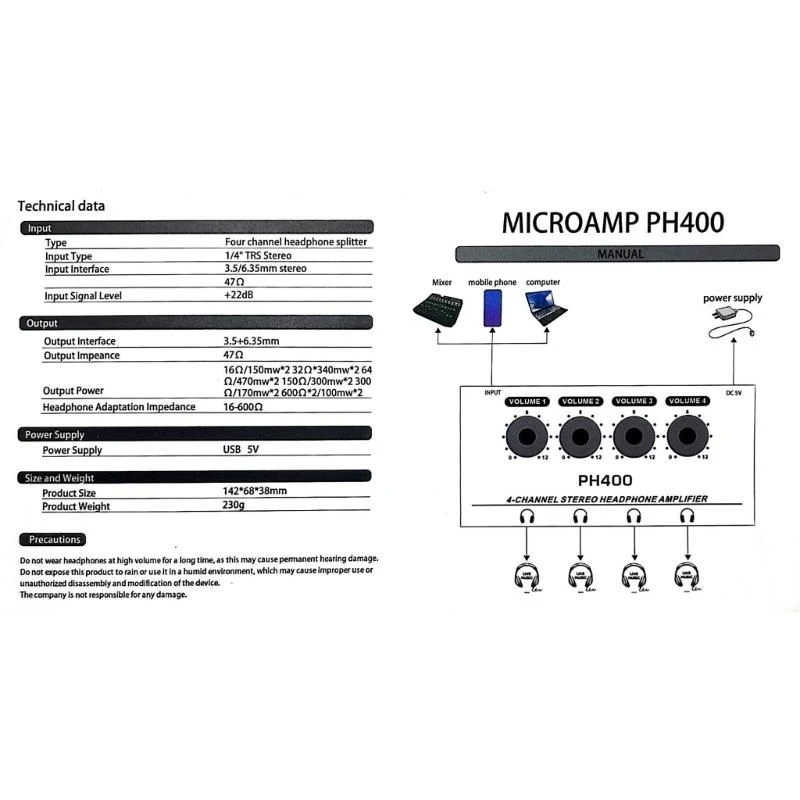 12PC 4CHANNENS 실시간 성능, 녹음 스튜디오를위한 스테레오 헤드폰 앰프