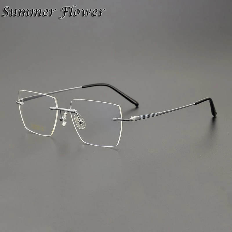 

Top Quality Eyewear Men Rimless Glasses Frame Optical Eyeglasses Customize Shape and Size Prescription Lenses Spectacles