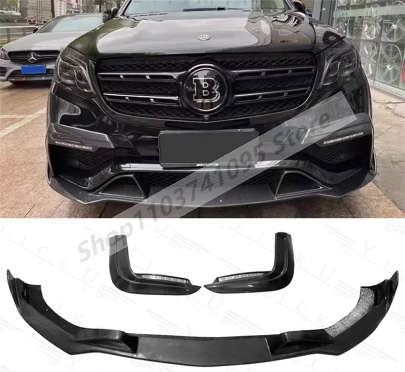 Real Carbon Fiber Front Bumper Lip Spoiler Splitters Vent Air Aprons Fog Light Cover For Benz GLS63 AMG X166 2016-2019