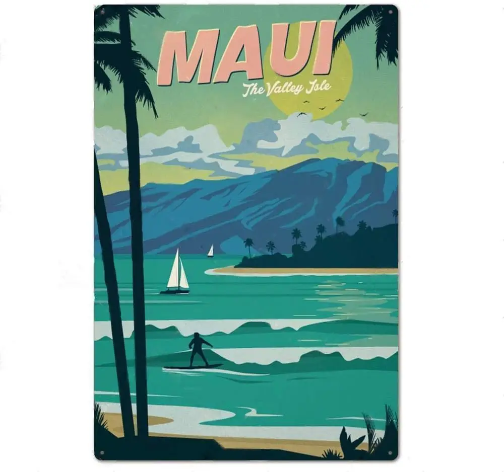 Vintage Metal Tin Sign Maui Beach for Home Bar Pub Kitchen Garage Restaurant Wall Deocr Plaque Signs 12x8inch