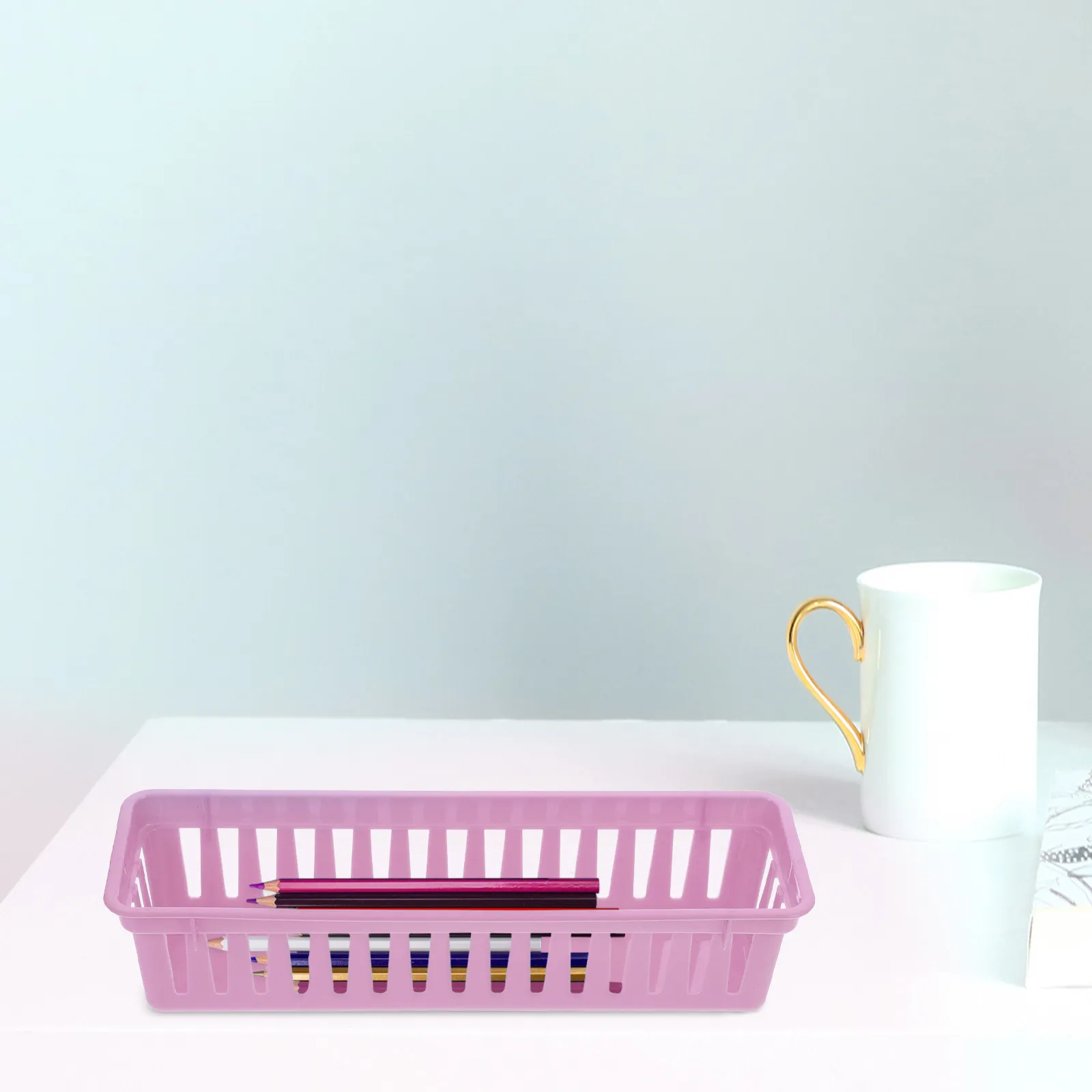 12Pcs Pencil Storage Basket Colorful Plastic Classroom Organizer Desk Stationery Container Multifunctional Pen Holder Desktop