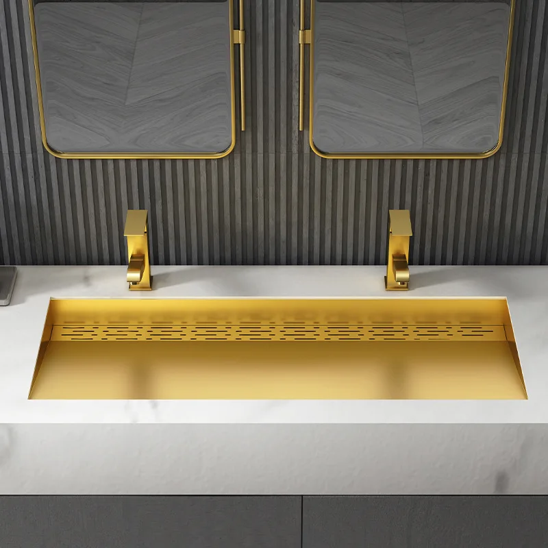 

1000mm 1M Brushed Gold Luxury Bathroom sink High Quality wash basin Golden lavabo SUS304 Stainless steel washbowl Modern Design