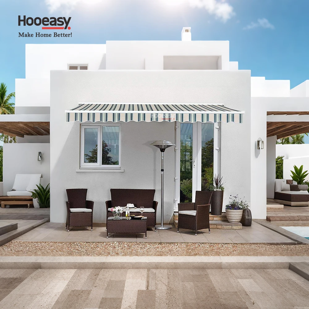Hooeasy Motorized Retractable Outdoor Shade Modern Patio Balcony Window Awnings Roof Adjustable Folding Arm Awning