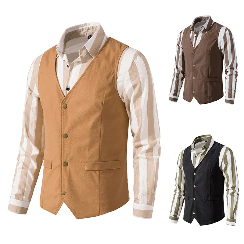 

Spring and Autumn New Men's Vest Western Cowboy Vintage Vest Medieval Dad Vest Top Trendy