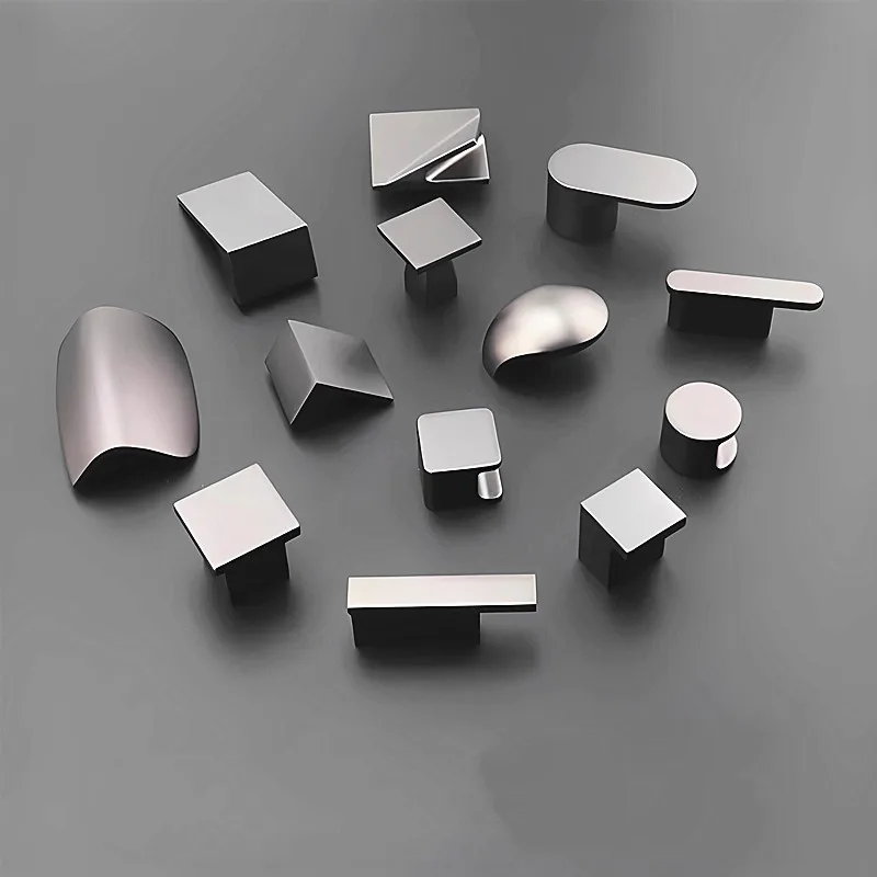 2pcs Grey Zinc Alloy Cabinet Door Handle Modern Desk Drawer Knobs Furniture Hardware Single Hole Pulls Kitchen Drawer Handles