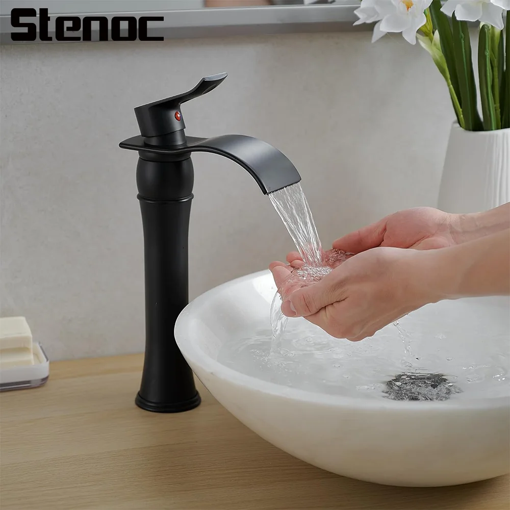 

Black Basin Faucets Waterfall Black Bathroom Faucet Single Handle Basin Mixers Taps Brass Silver Mixer Hot Cold Mixer Basin Tap