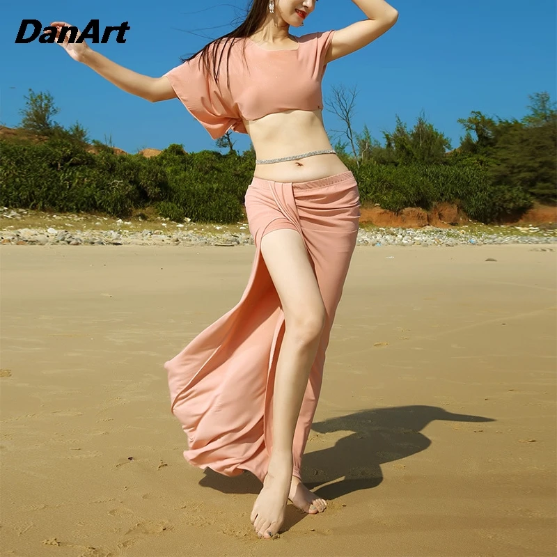 Conjunto de traje de danza del vientre para mujer, Top y falda larga dividida, traje de 2 piezas, traje de entrenamiento de danza Oriental, falda elegante de diosa